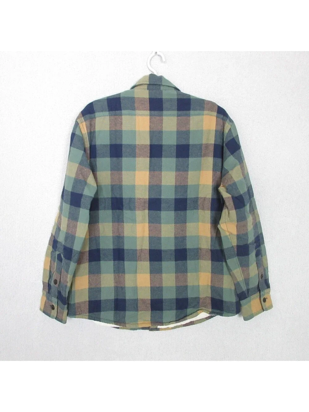 J.Crew Sherpa Lined Flannel Shirt Jacket Mens M Plaid Shacket Green Blue